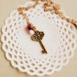 Old Secret necklace - 'Treasures' collection, Key necklace vintage style jewelry, in ruby red and powdery pink
