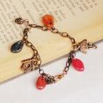 Walking in the wood in an Autumn morning, 'Treasures' collection, vintage style bracelet, brass, red, green, gold, brown