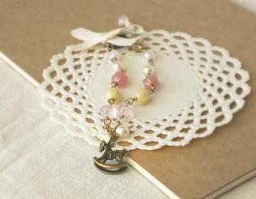 "Adventures on a rocking horse" romantic vintage style bracelet - 'Treasures' - in dusty pink and cream