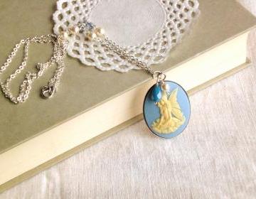 'Fairy Lisbeth' in silver tones, cameo necklace- 'Treasures' - blue, white, victorian jewelry, vintage style